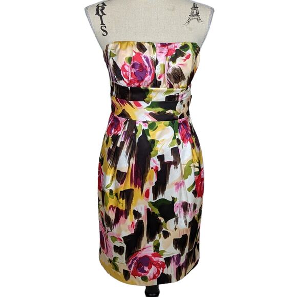 Y2K Floral Print Strapless Dress by Single Dress Pink Size Small - Picture 1 of 15
